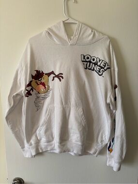Warner Bros. Looney Tunes White Hoodie with Red-Outlined Logo